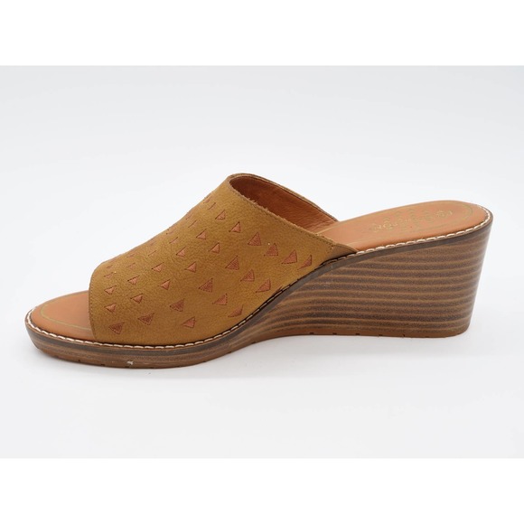 Pendleton Sandals Womens 9 Brown Leather Wedge Heel Peep Toe Slip On Shoes - Picture 5 of 12